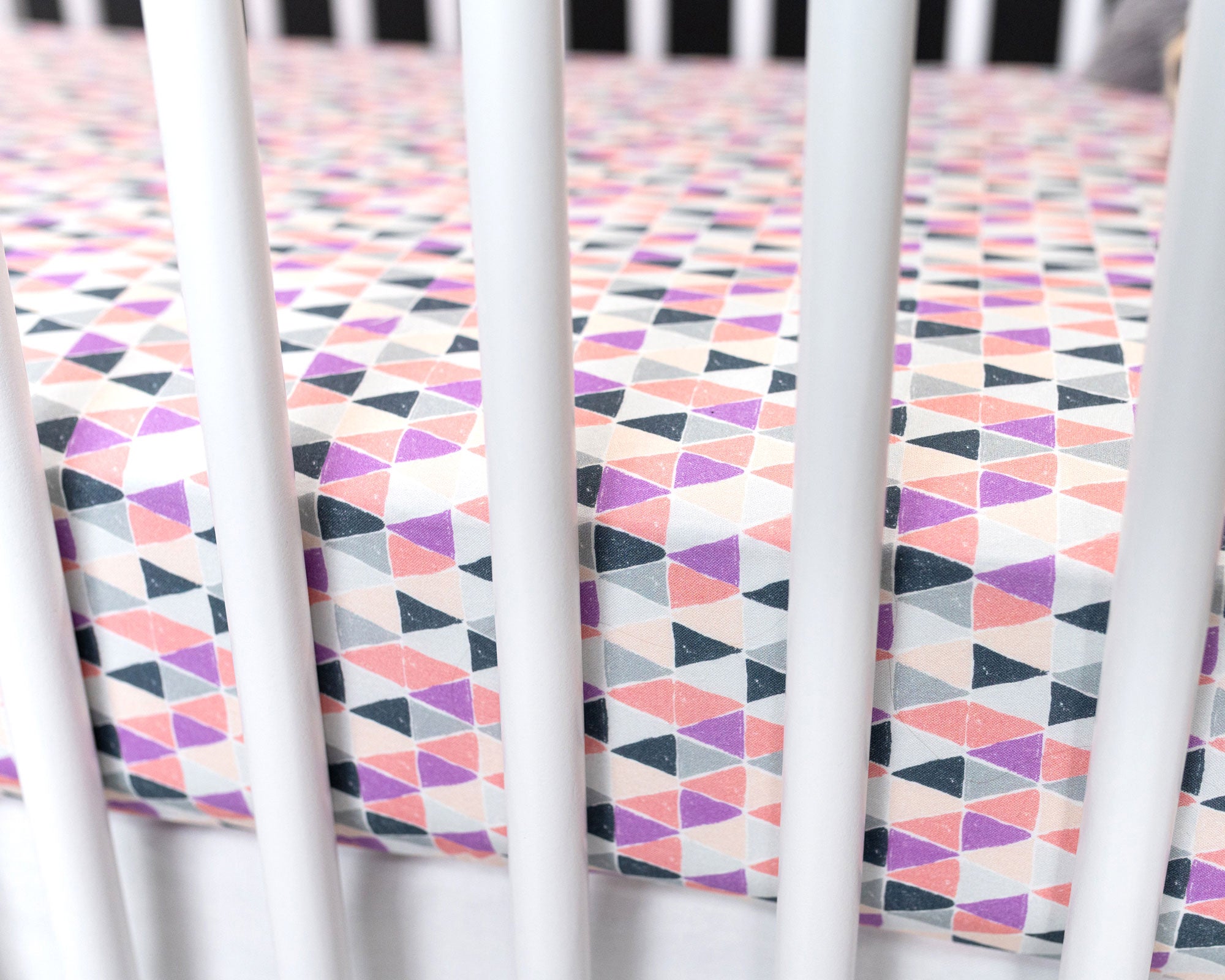 Pink Banners Marching - Fitted Crib Sheet- Rose/Peach/Gray/Black - Olli+Lime